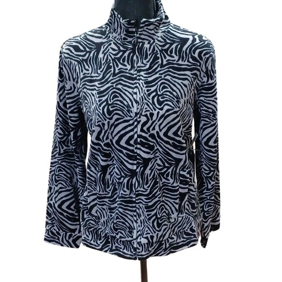 Kim Rogers Womens Zebra Print Light Jacket S Black/Grey Cotton Blend Casual NWT - Picture 1 of 8